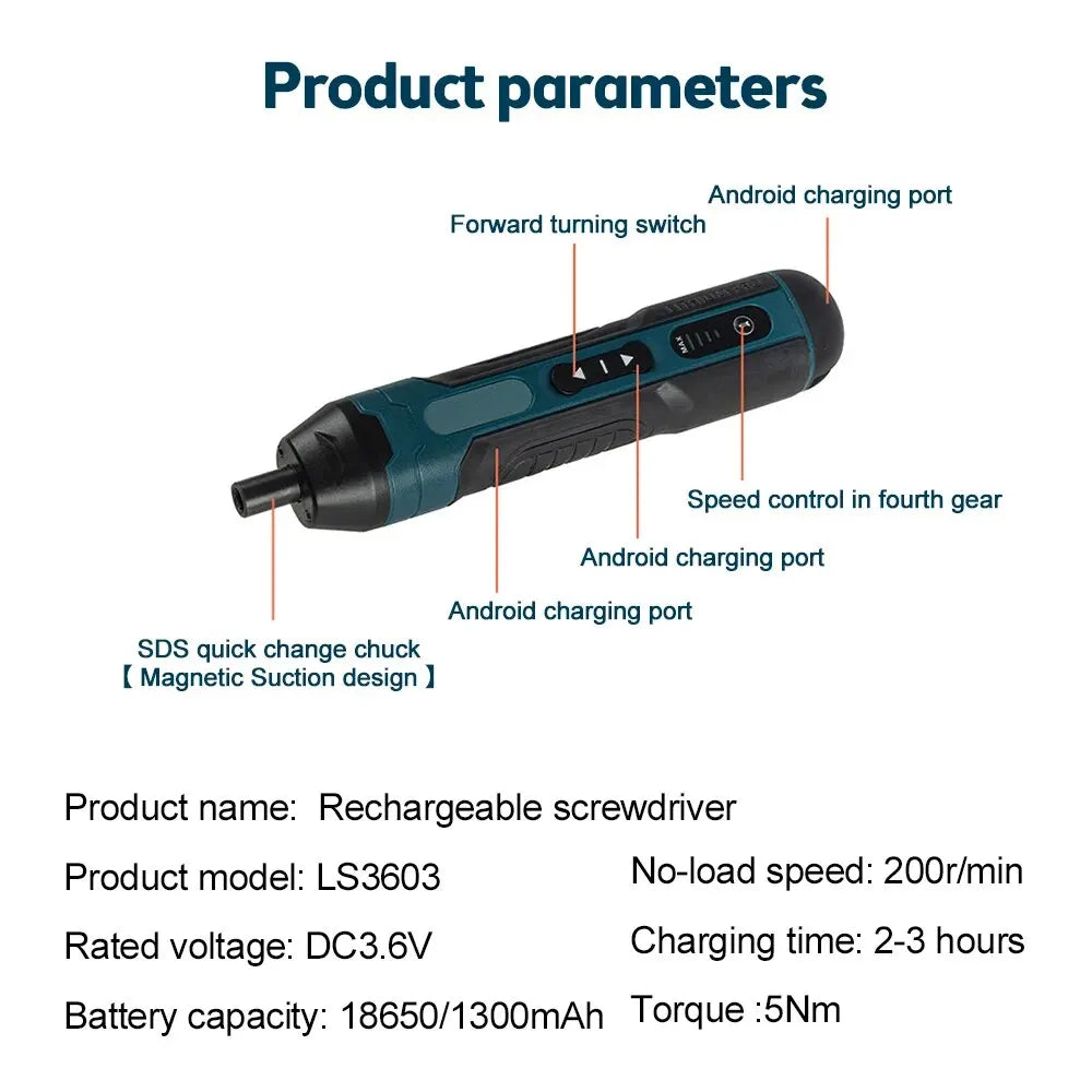 Mini Cordless Electric Screwdriver Rechargeable 1300mah - Morning Loadout