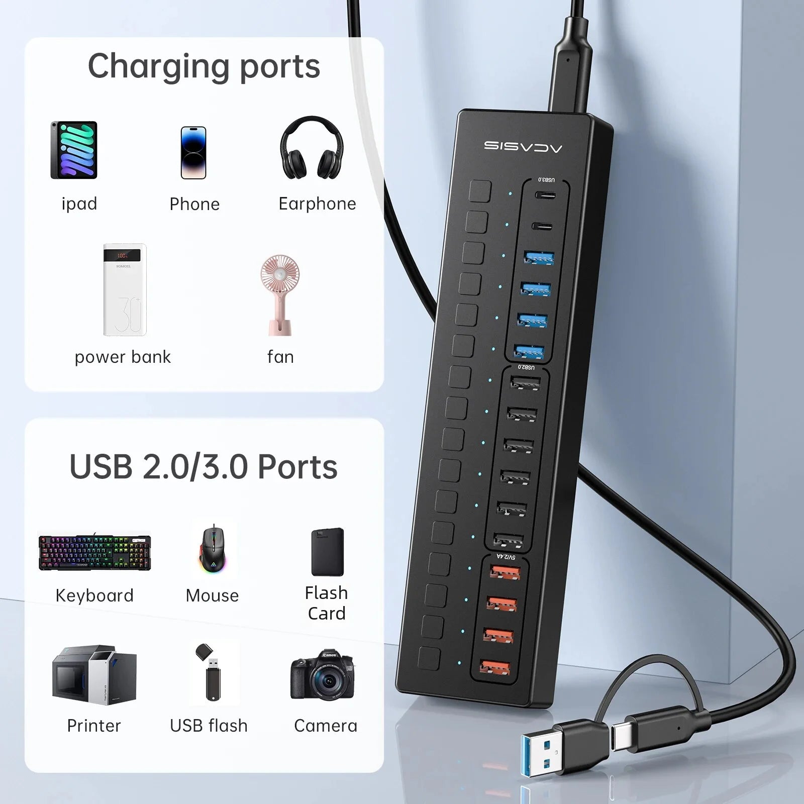 Acasis Type-C Hub USB Splitter 11/16 Ports USB C Hub Quick Charging Steam Deck Dock Dock Station Multi Port For Laptop Desktop - Morning Loadout