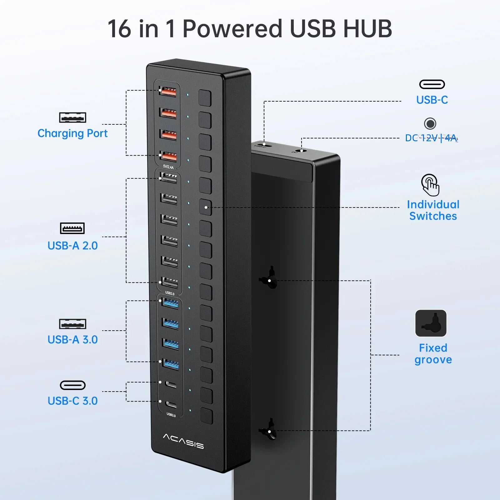 Acasis Type-C Hub USB Splitter 11/16 Ports USB C Hub Quick Charging Steam Deck Dock Dock Station Multi Port For Laptop Desktop - Morning Loadout